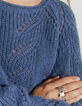 Pull en maille ajourée bleu ardoise col roulotté femme-4
