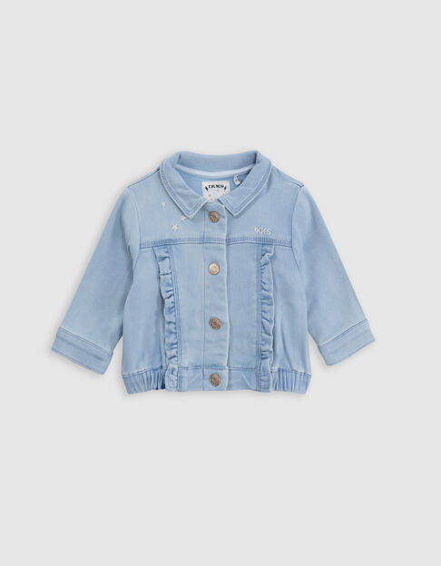 Blauw jeansjasje ruches en borduursels babymeisjes - IKKS