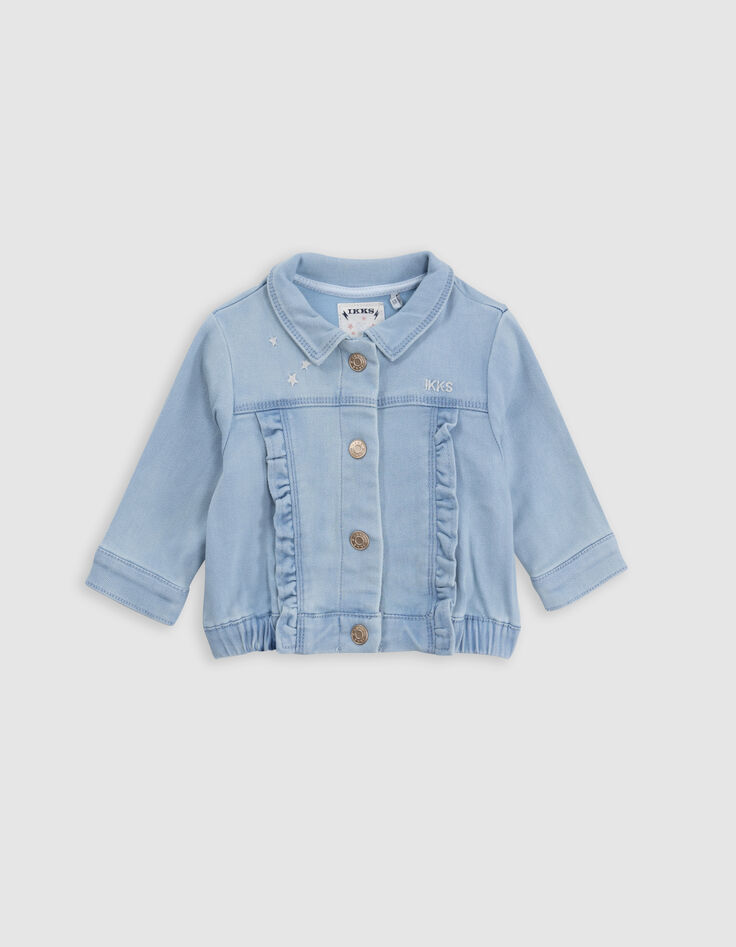 Blaue Jeansjacke, Rüschen, Stickerei, Babymädchen-1