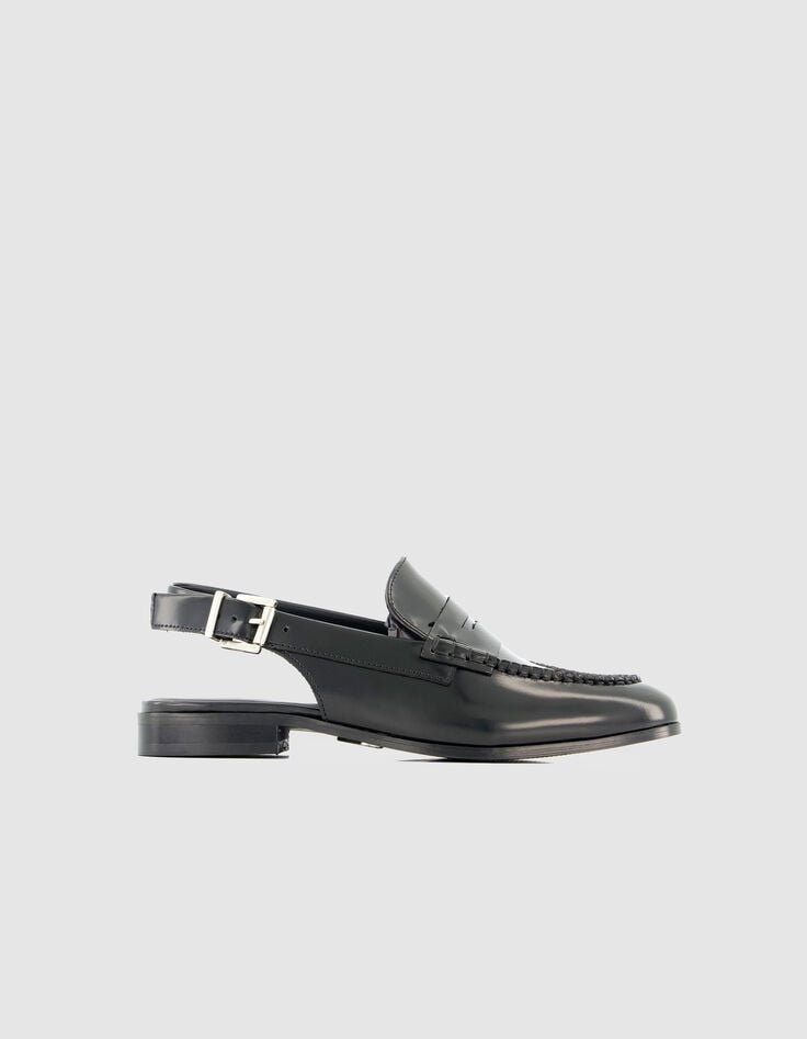 Mujer mocasines slingback de cuero negro-1