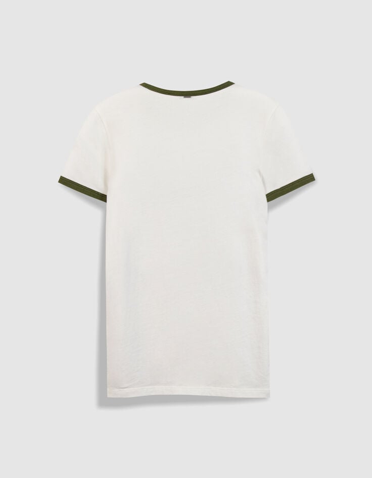 Tee-shirt manches courtes &eacute;cru visuel oiseau kaki Femme-7