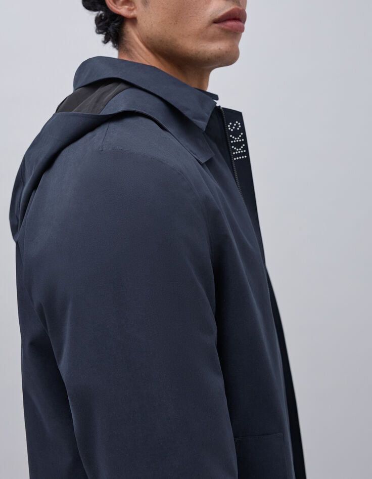 Marineblauer Herrentrenchcoat mit abnehmbarer Kapuze-4 Marineblauer Herrentrenchcoat mit abnehmbarer Kapuze-4