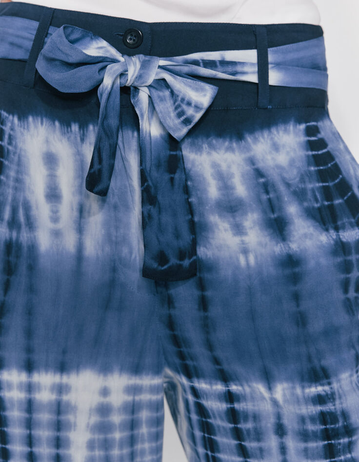 Pantalon en viscose finition tie & dye bleu et blanc femme-4