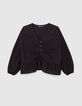 Girls’ black buttoned wide blouse with peplum-1