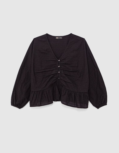 Girls’ black buttoned wide blouse with peplum - IKKS