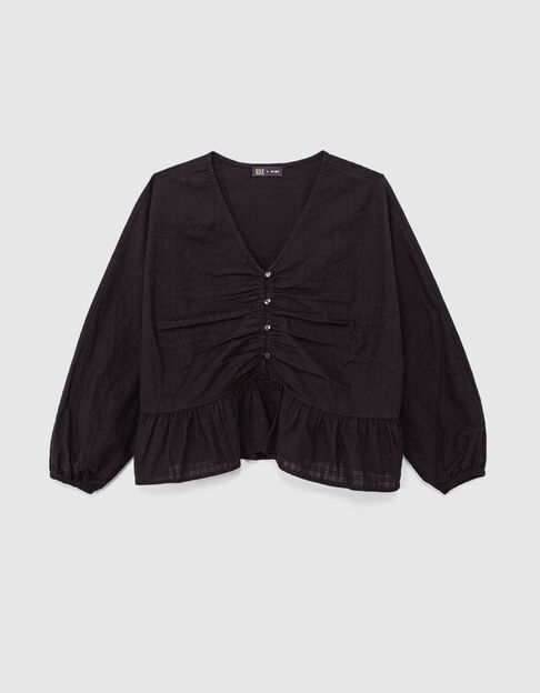 Blusa amplia negra abotonada faldón niña - IKKS