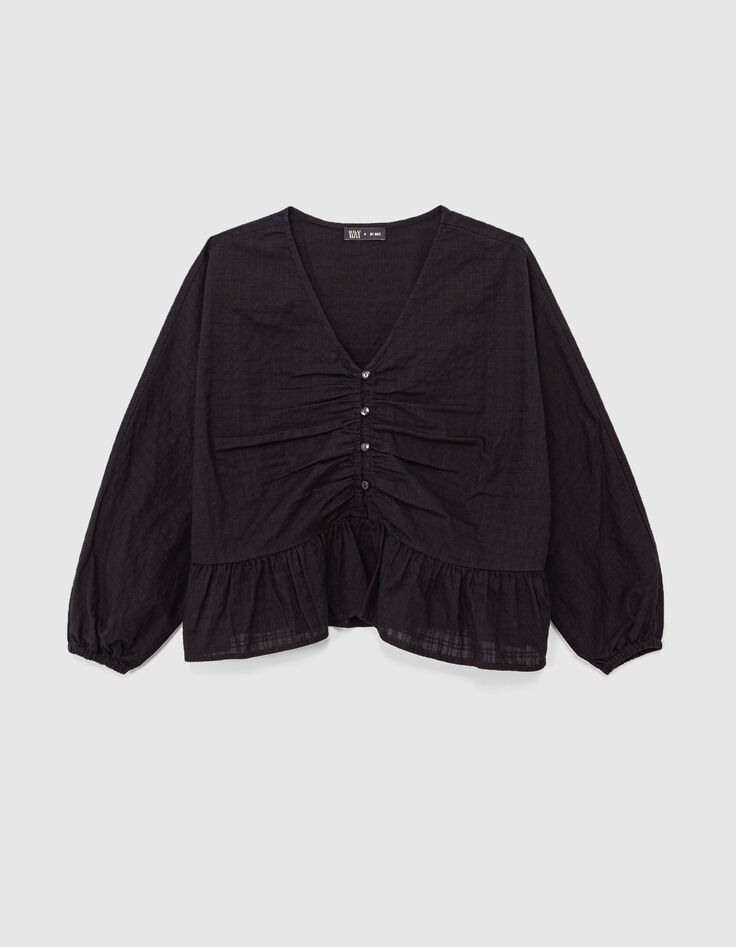 Girls’ black buttoned wide blouse with peplum-1