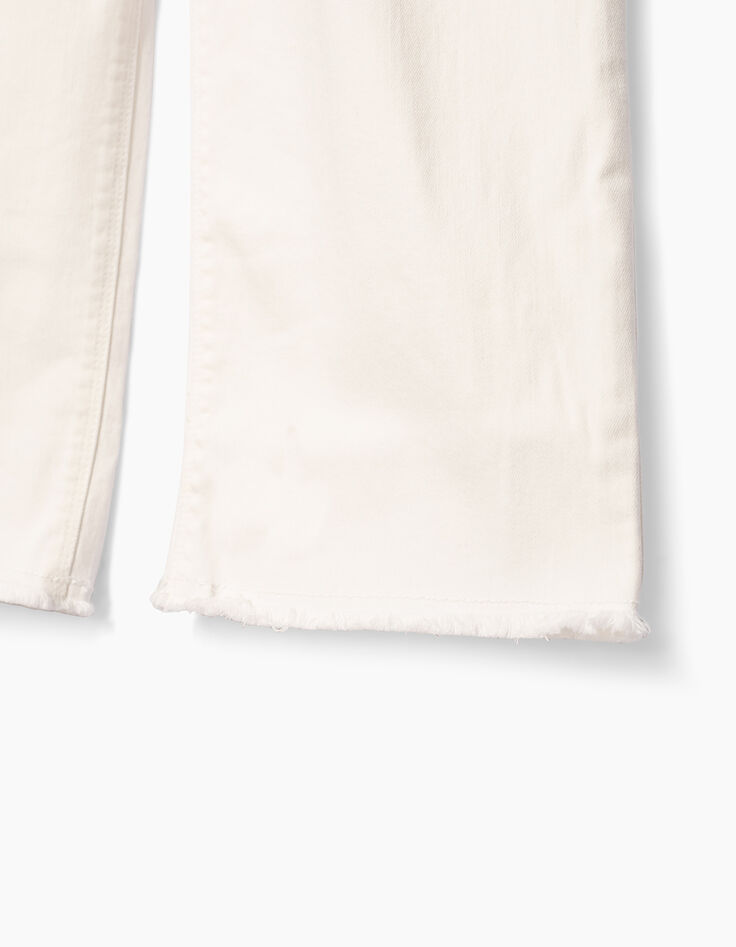 Jean flare cropped blanc cassé frangé fille-3