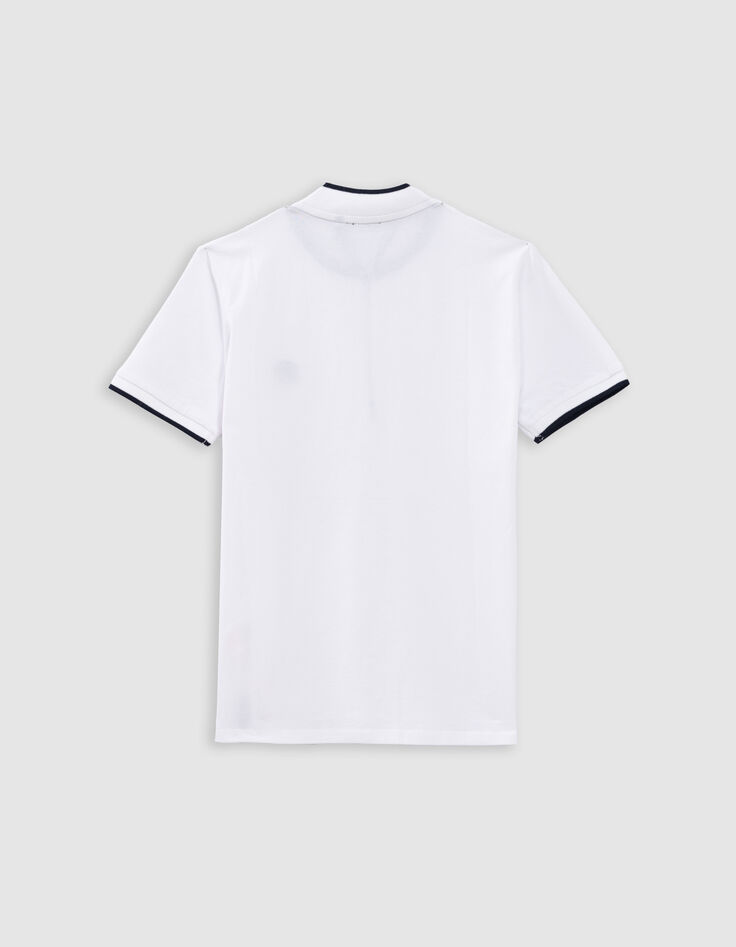 Polo blanc coton bio col zippé garçon-6