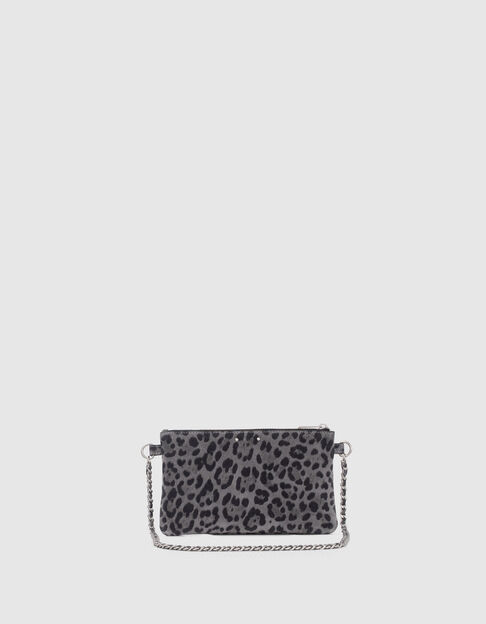Women’s grey leopard motif suede 111 clutch bag