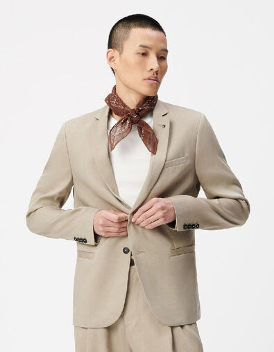 Veste de costume beige fonc&eacute; lin m&eacute;lang&eacute; Homme - IKKS