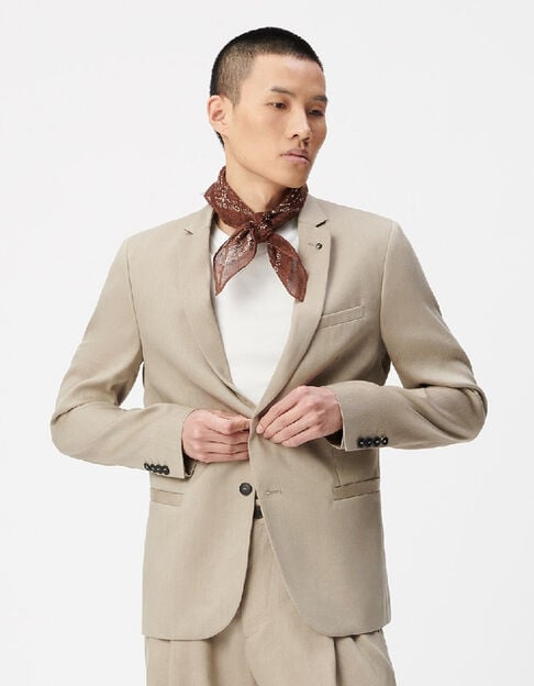 Veste de costume beige fonc&eacute; lin m&eacute;lang&eacute; Homme - IKKS