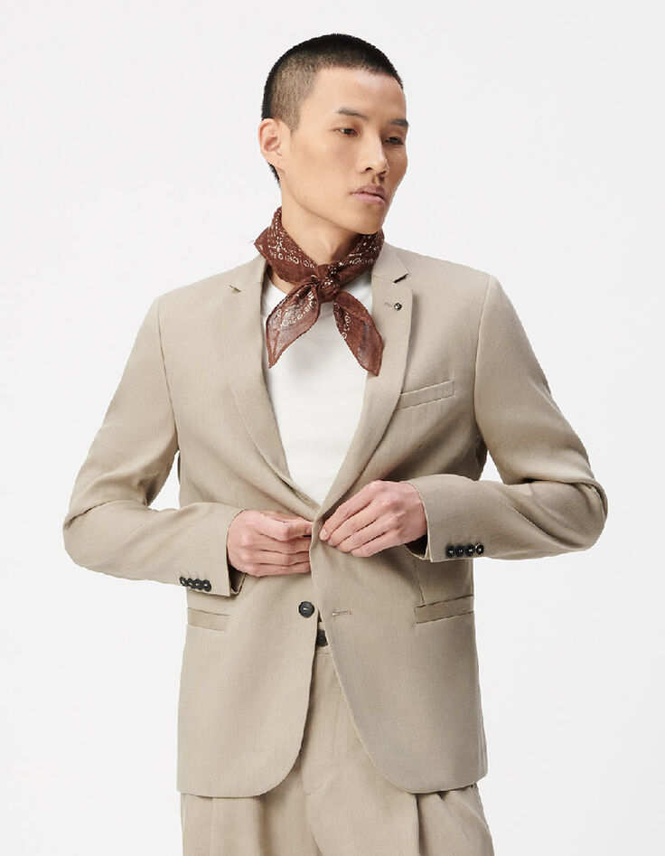 Veste de costume beige fonc&eacute; lin m&eacute;lang&eacute; Homme-1