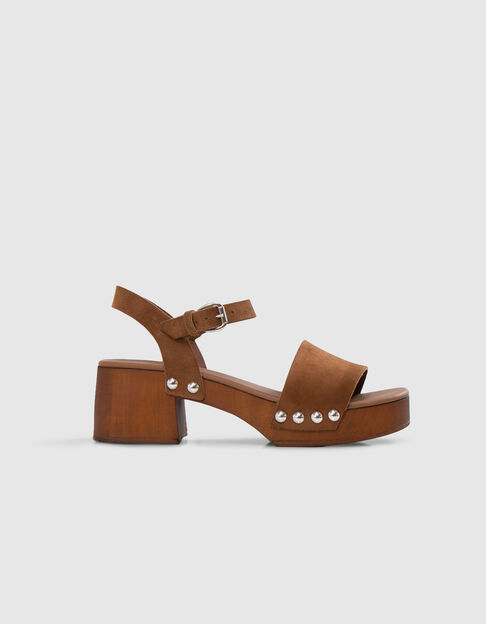 Women’s camel suede sandals with wooden heels - IKKS