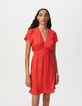 Robe rouge satinée jacquard motif animalier Femme-2