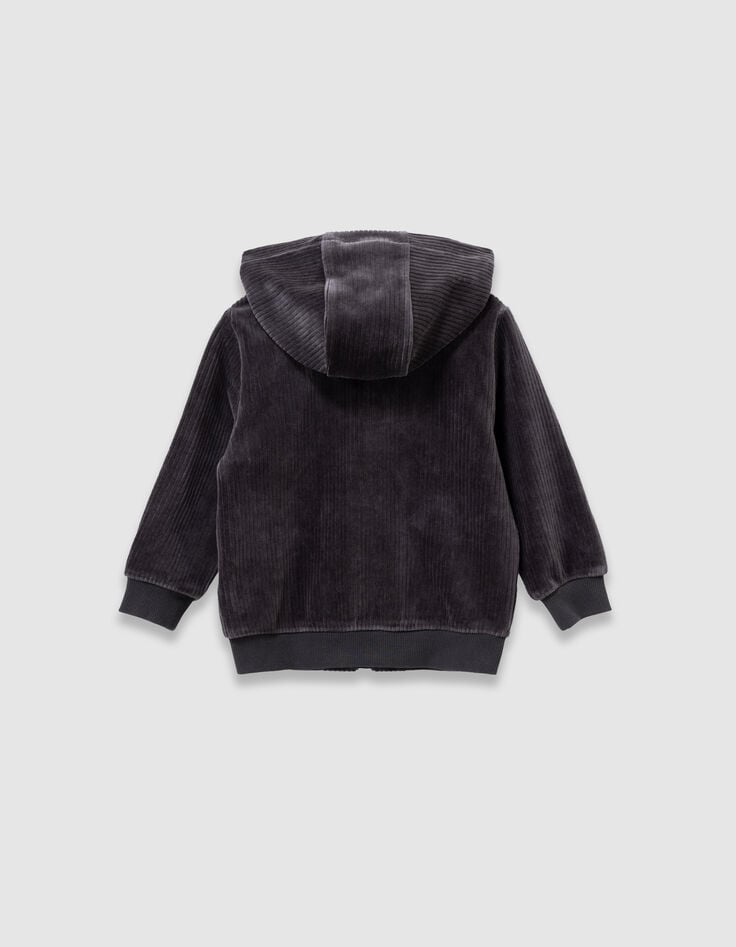 Graue Jungensweatjacke mit Kapuze aus Rippstrick-3 Graue Jungensweatjacke mit Kapuze aus Rippstrick-3