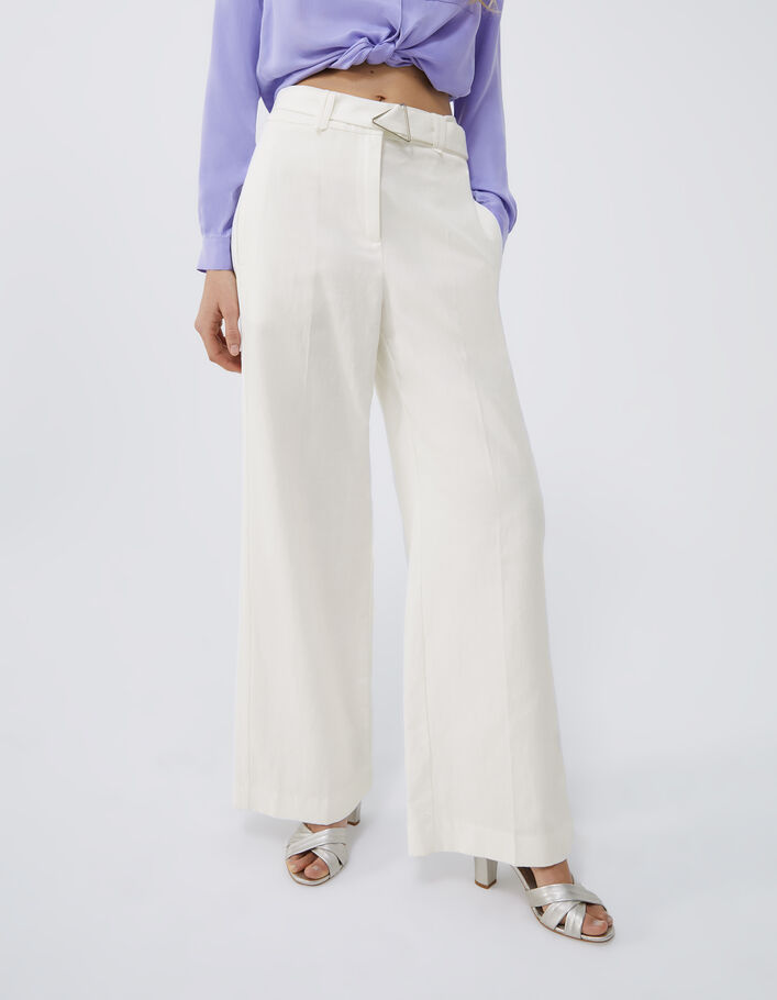 Pantalones anchos blancos cinturón extraíble mujer - IKKS