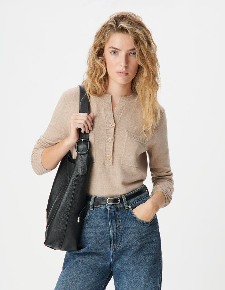 Pull manches longues beige 100% laine Femme-2
