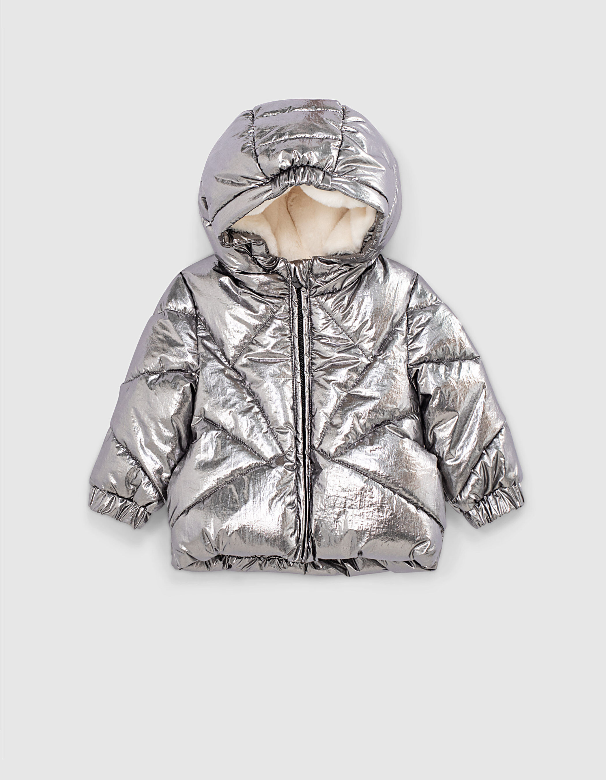 Baby girls bronze quilted and fur lined padded jacket
