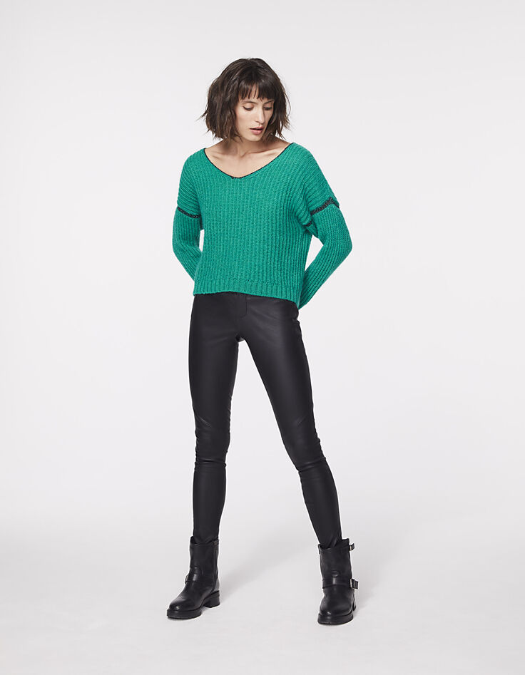 Pull cropped vert en laine mousseuse femme-6