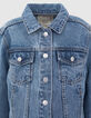 Blaue Waterless-Mädchenjeansjacke im Crop-Schnitt-2 Blaue Waterless-Mädchenjeansjacke im Crop-Schnitt-2