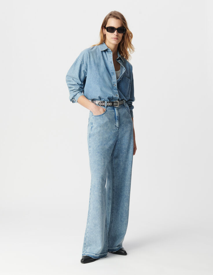 Chemise manche longue en jean bleu coton bio loose Femme-6