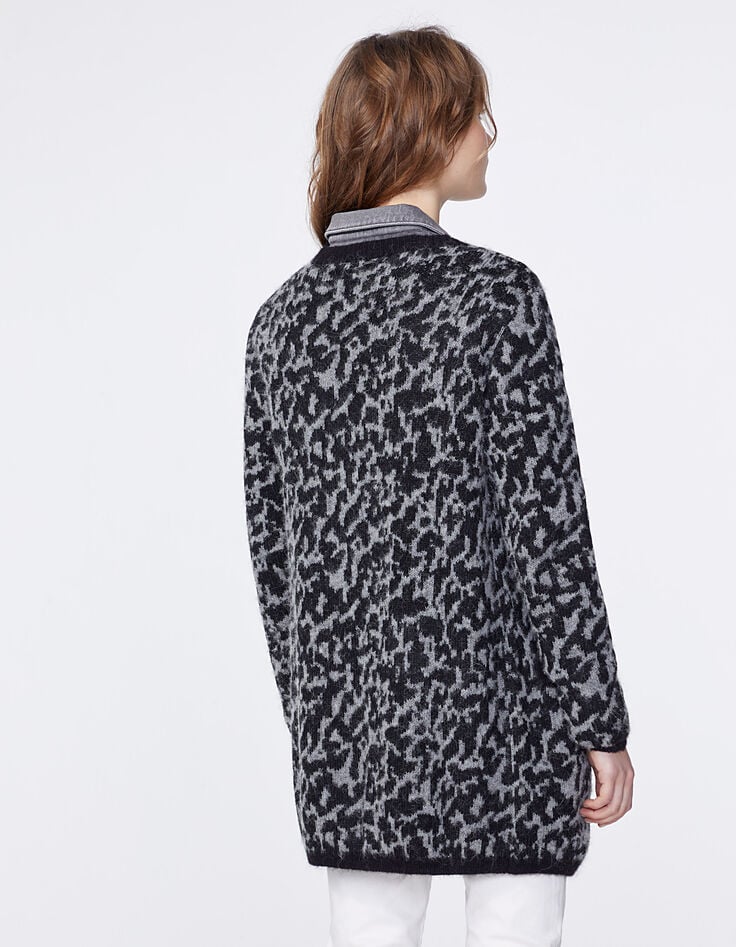 Cardigan mi-long apport alpaga jacquard léopard femme-2