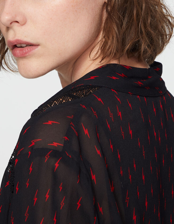 Camisa de velo de viscosa estampado rayos y rejilla mujer-5