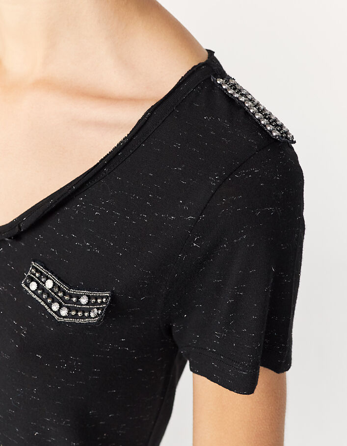 Women’s black metallic beaded viscose T-shirt - IKKS