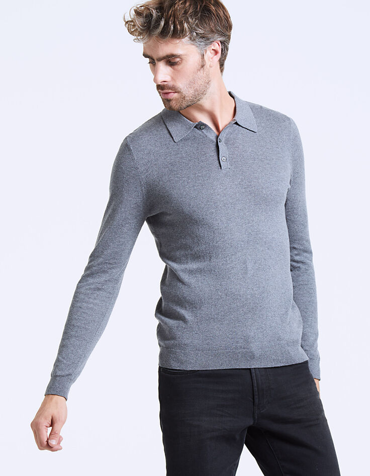 Men’s grey cotton knit polo shirt-2