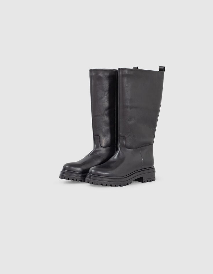 Botas altas piel negras suela dentada mujer-2