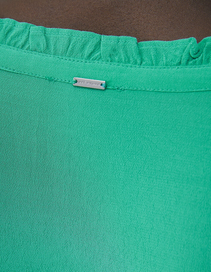 Grünes Damenkleid mit Volant-V-Ausschnitt - IKKS