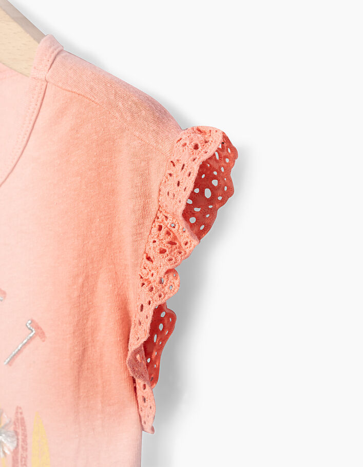 Girls’ peach Sunset T-shirt, palm tree embroidery - IKKS