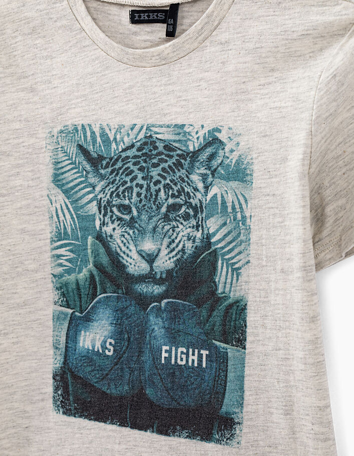 Kittgrau meliertes Jungen-T-Shirt mit Boxer-Leopard  - IKKS