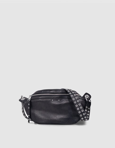 Women's 1440 black quilted leather belt bag - IKKS