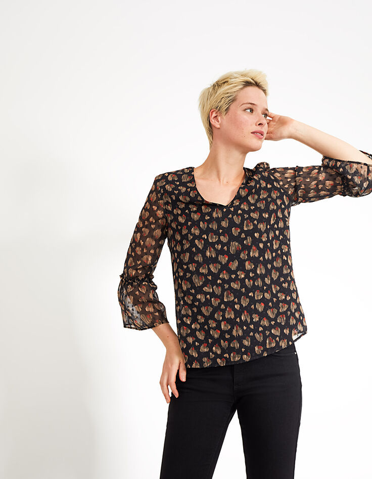 Top negro jacquard estampado ikat corazones I.Code-3