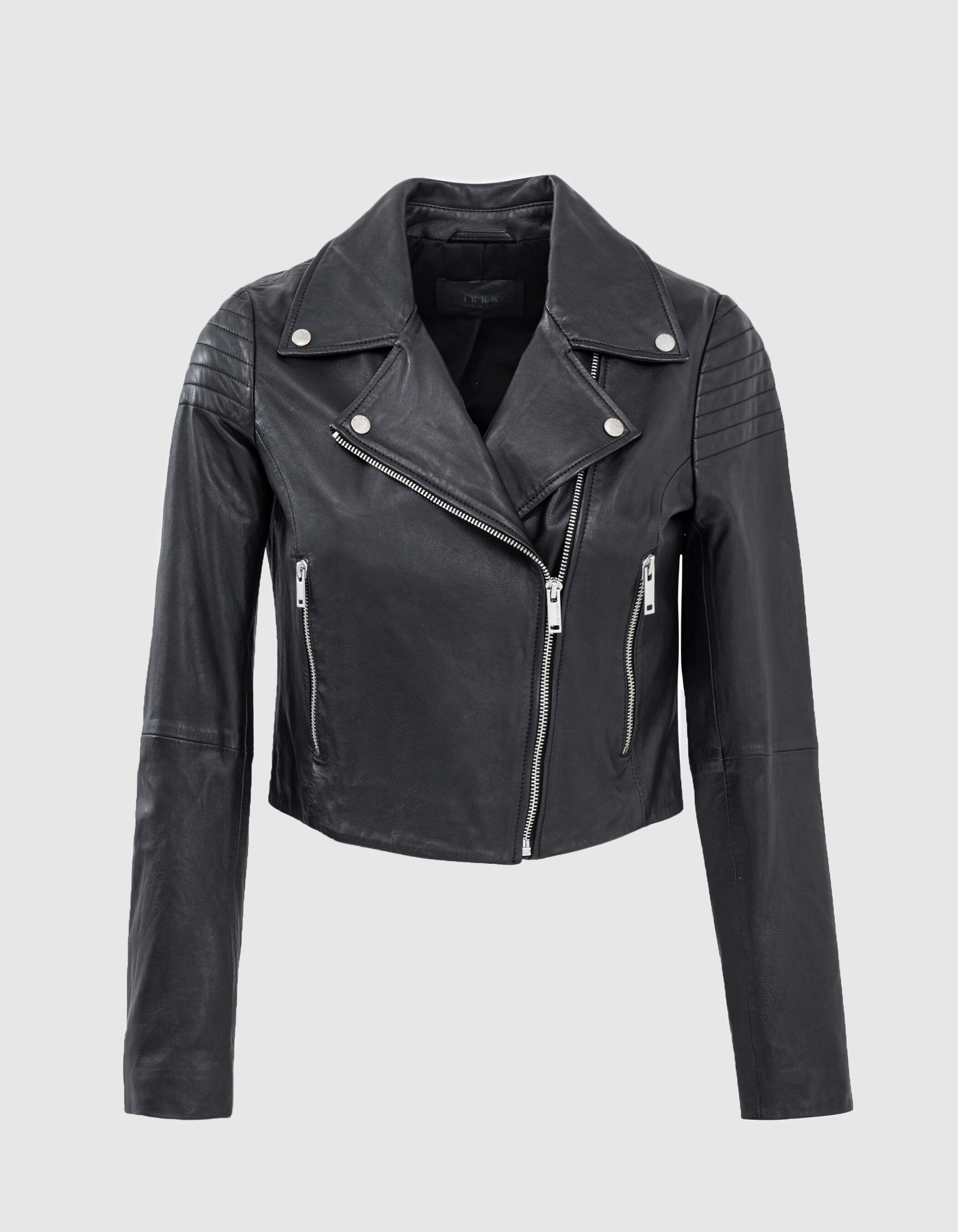 Women s quilted shoulder lambskin leather short jacket IKKS
