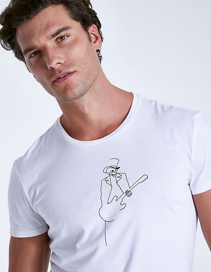 Tee-shirt blanc dessin squelette Homme-5