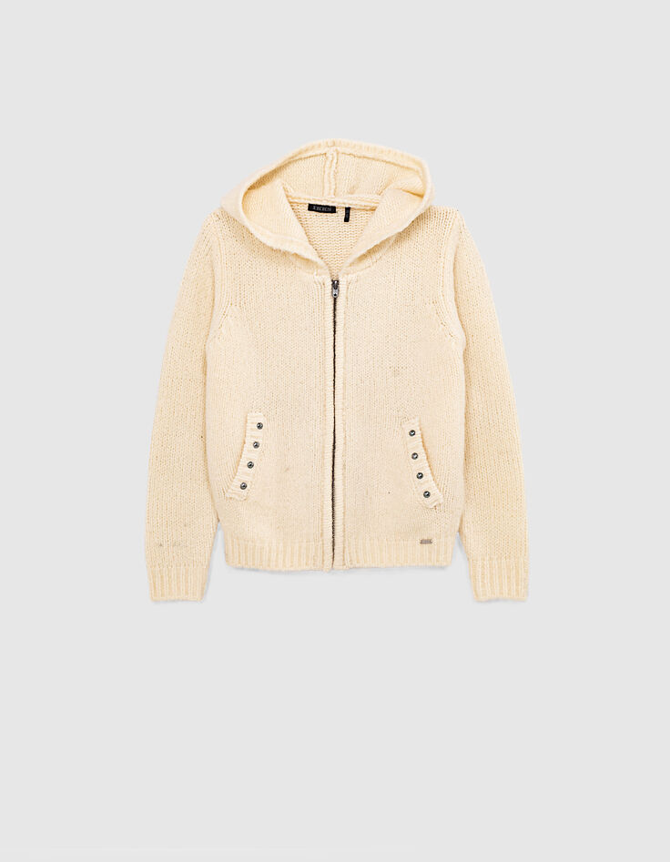 Girls’ ecru studded hooded cardigan-2 Girls’ ecru studded hooded cardigan-2