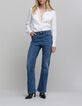 Off-white gekreukt damesoverhemd met metallic bies-1