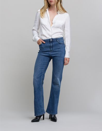 Off-white gekreukt damesoverhemd met metallic bies - IKKS