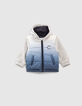 Blauwe pufferjas deep dye twee materialen gerecycleerd -1