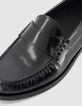 Mocassins noirs cuir avec couture fronc&eacute;e Femme-5