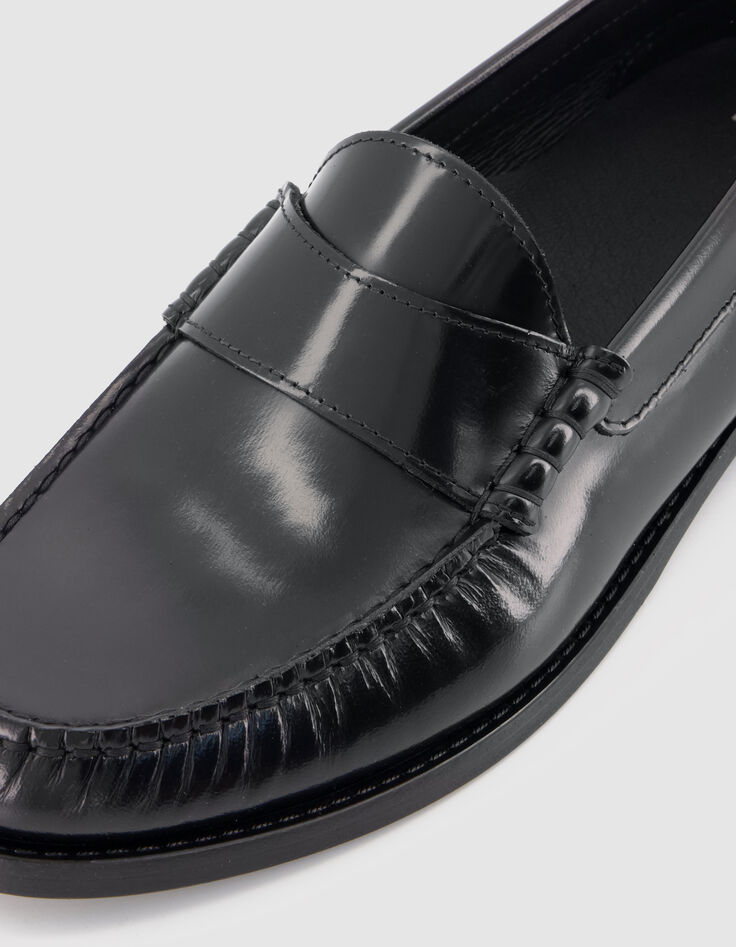 Mocassins noirs cuir avec couture fronc&eacute;e Femme-5