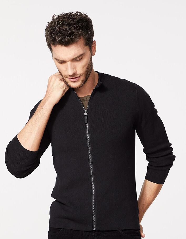 Men’s black knit zip-up cardigan - IKKS