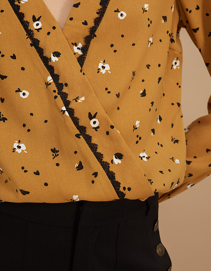 Okergele blouse bloemen-luipaardprint I.Code - I.CODE