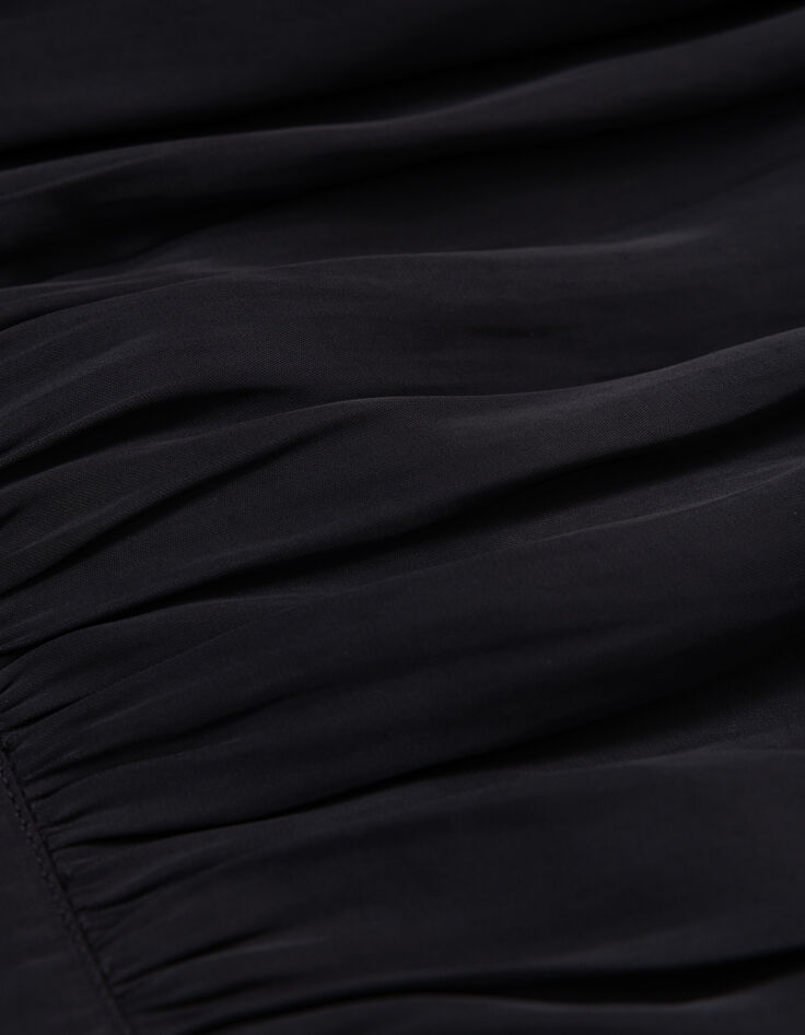 Robe longue noire effet froiss&eacute; avec dentelle Femme-6