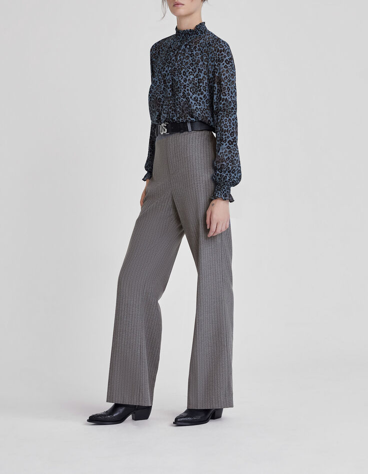 Pantalon de costume flare gris à rayures tennis Femme-1