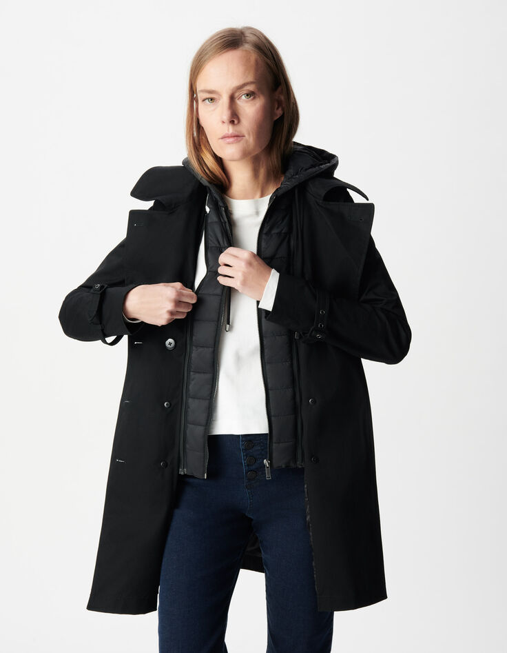 Zwarte trenchcoat voor Dames met afneembare nylon capuchon-6