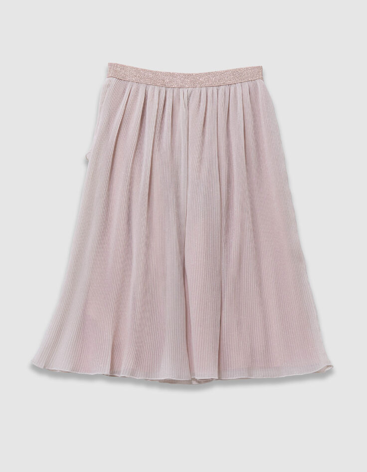Falda larga plisada rosa con volante asim&eacute;trico para ni&ntilde;a-3